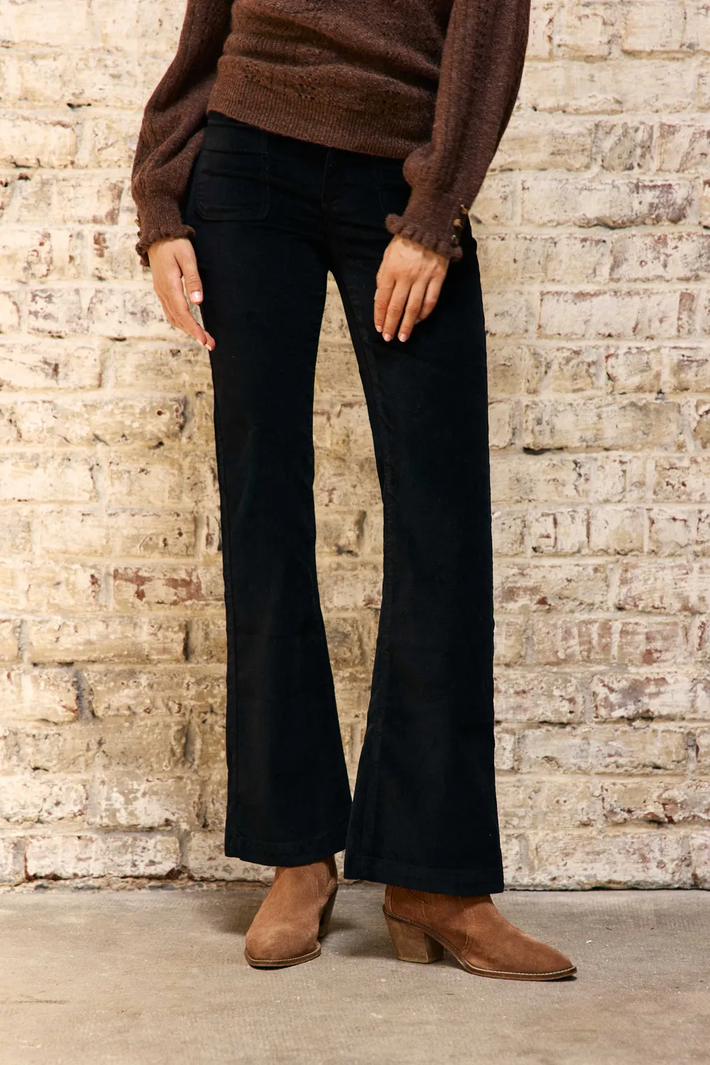 La Petite Etoile Sonny flare broek zwart fluweel hoge taille