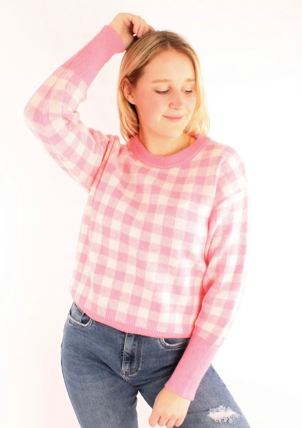 LOVEDRUNKY Geruit trui roze ruitpatroon