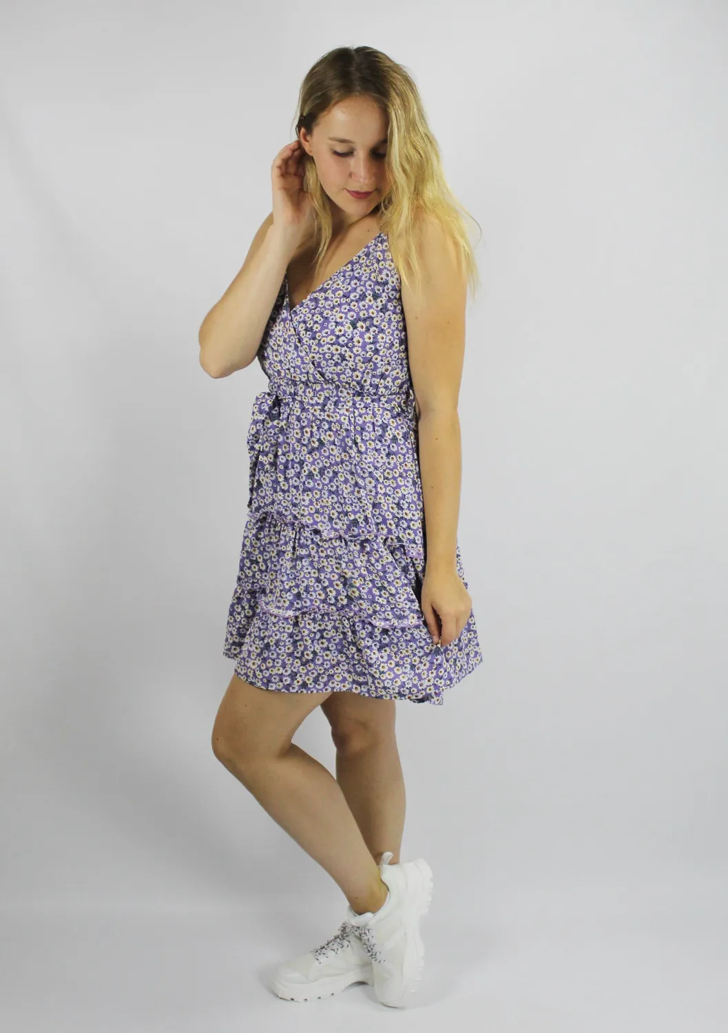 LOVEDRUNKY Flower jurk lila met overslag