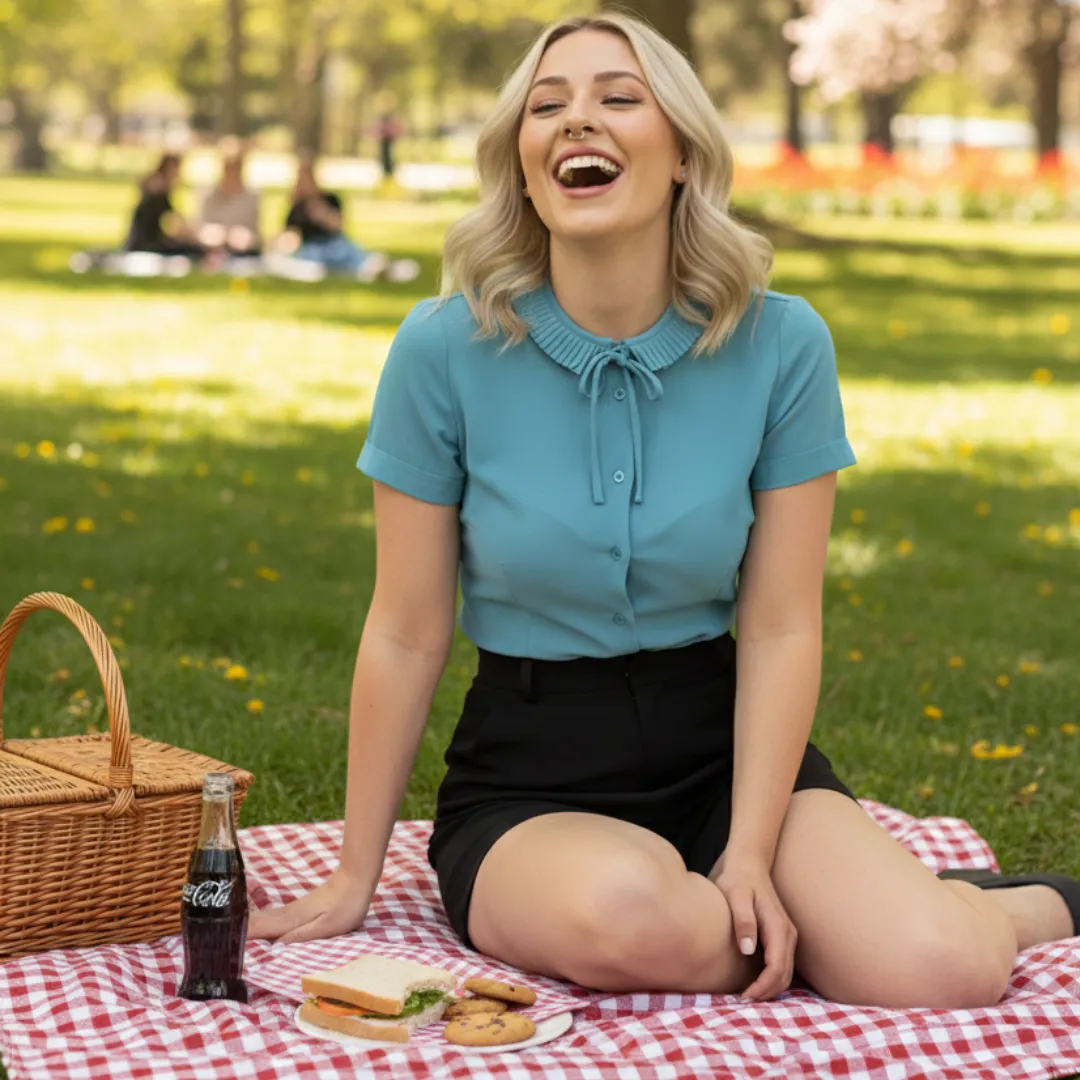 Tatyana Ingrid blouse summer teal polyester boothals