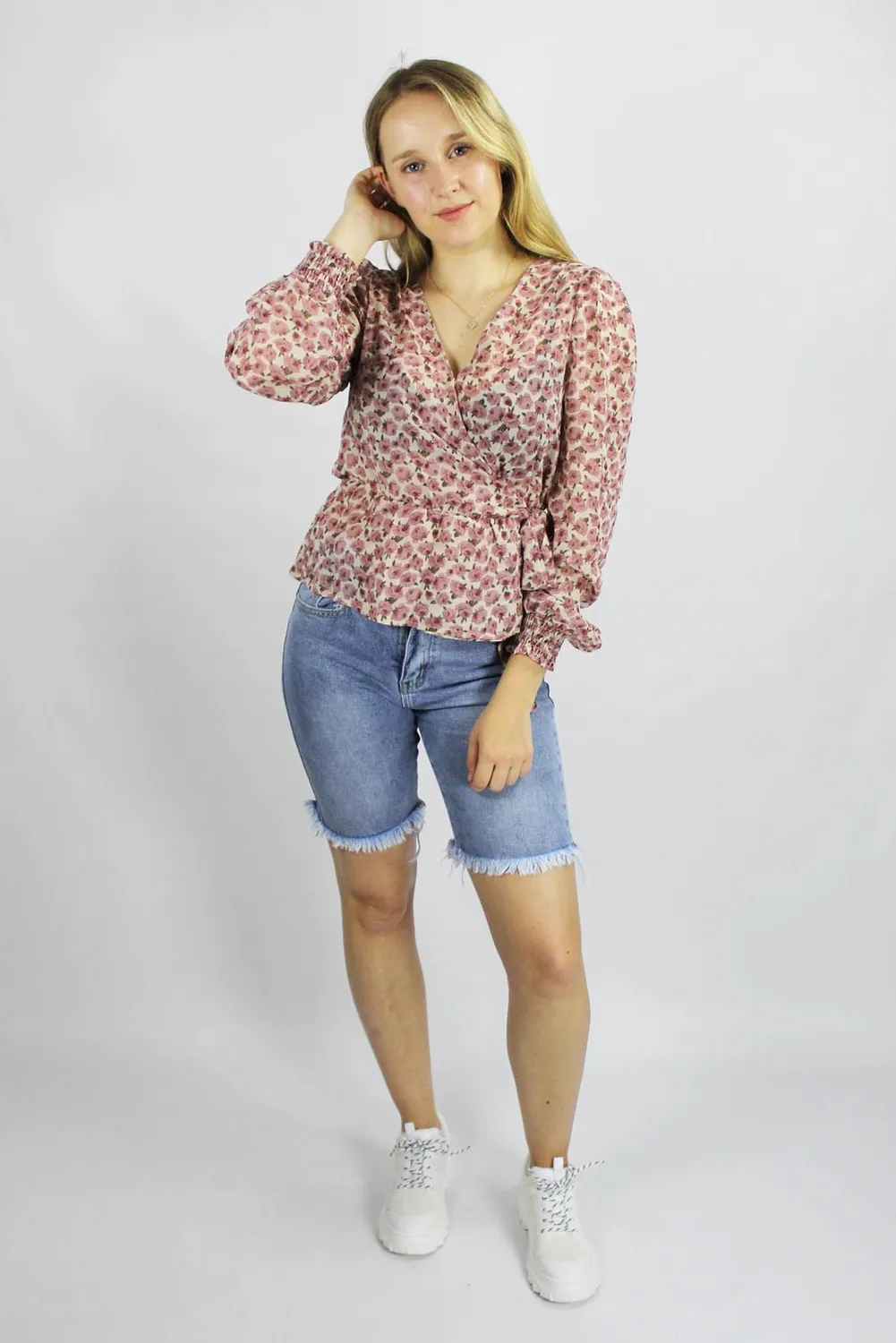 Lovedrunky Roses blouse roze omslag bloemen