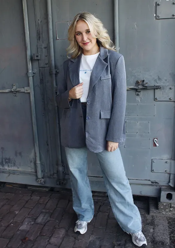 LOVEDRUNKY Wrap Back oversized blazer grijs – gevoerd