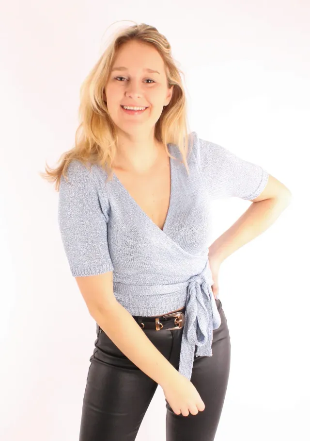 LOVEDRUNKY Shiny Wikkeltop Shiny top blauw metallic