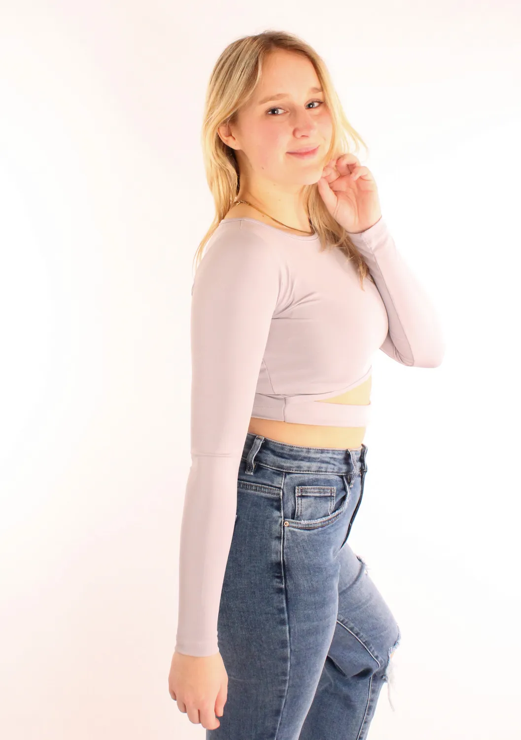 LOVEDRUNKY Cut Out grijze crop top stretch