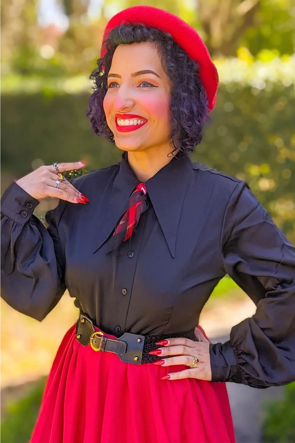 Tatyana Willow 1940's Blouse blouse zwart bishop mouw