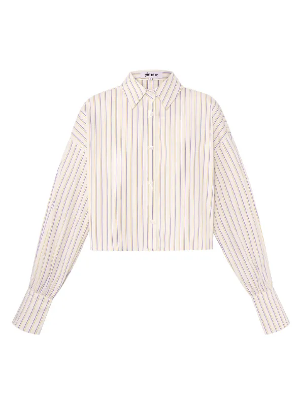 LOVEDRUNKY Gestreept blouse creme cropped luchtig