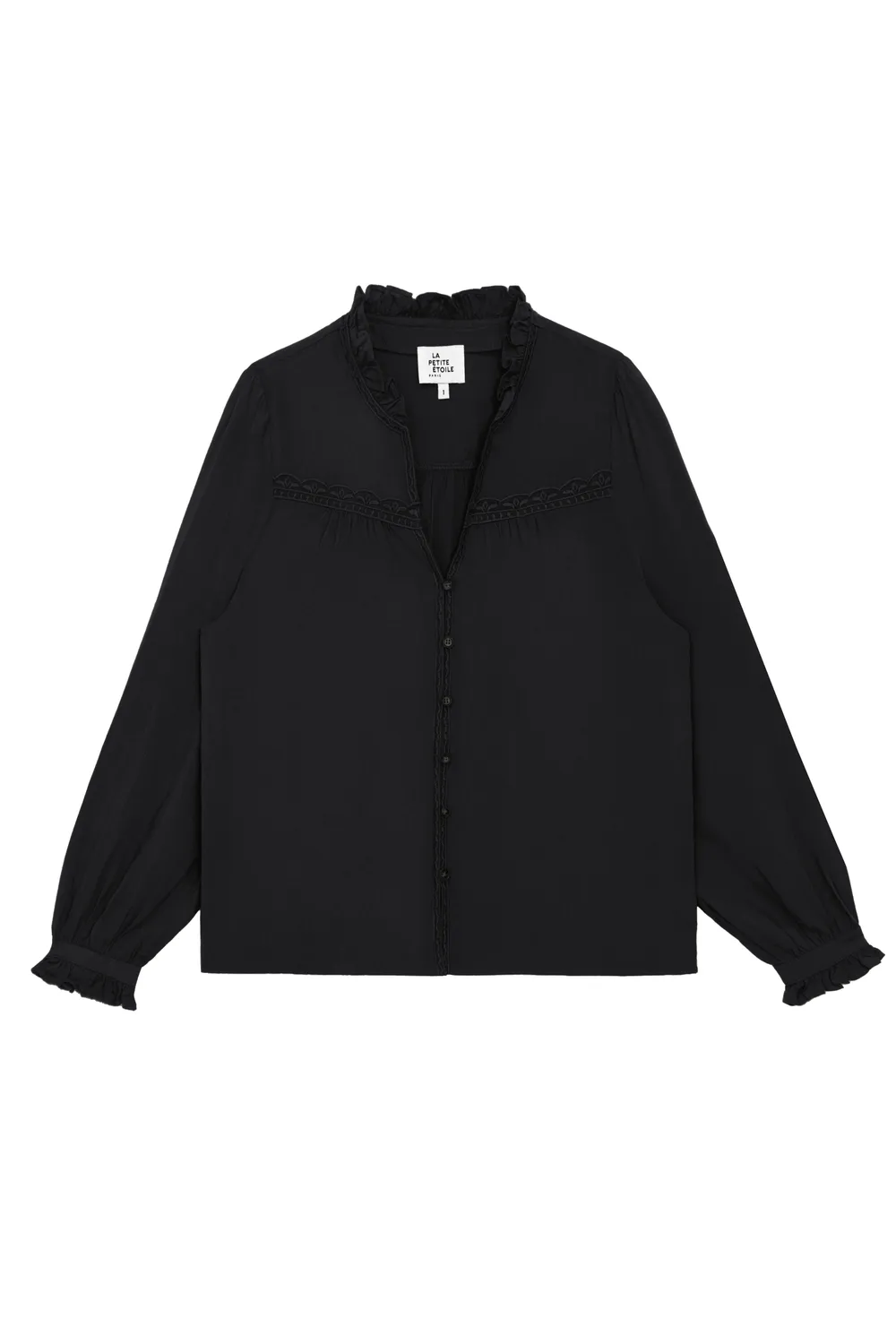 La Petite Etoile Bowen blouse zwart met borduursel