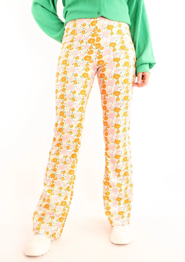 LOVEDRUNKY Bloemen Flared broek Oranje hoge taille