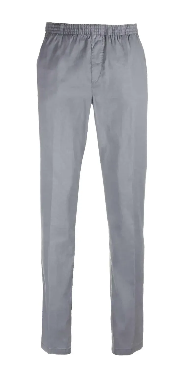Seniorenkleding heren pantalon elastiek grijs katoen