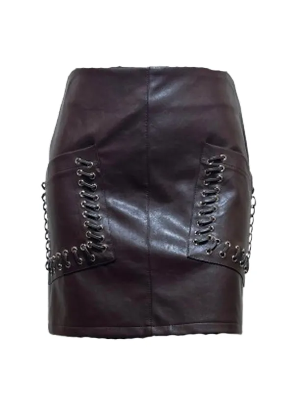 LOVEDRUNKY Gevlochten Rok Bruin Kort Stretch