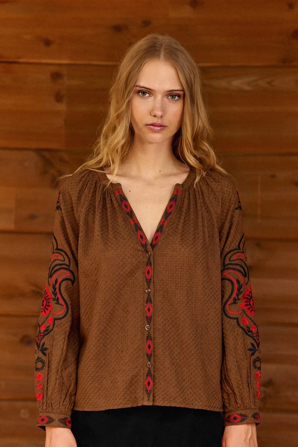 La Petite Etoile Barly blouse noisette borduursel