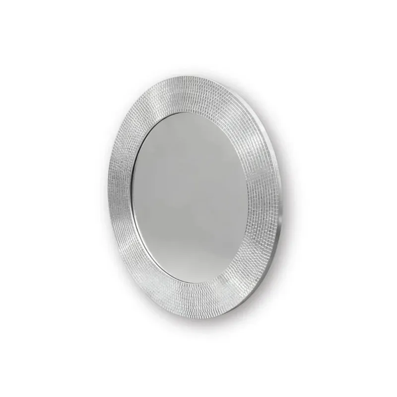Amiek Discosteentjes wandspiegel rond zilver 40 cm