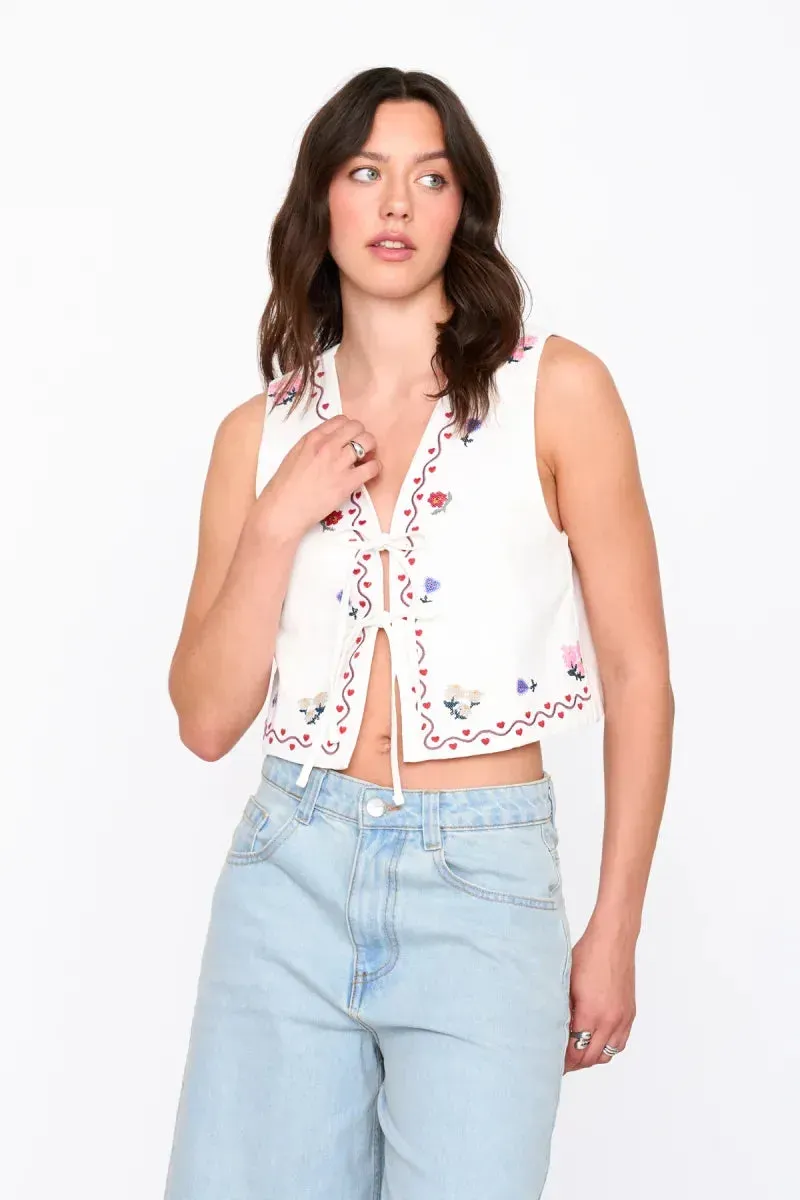 Amiek 24C Gilet met Borduursels gilet linnenmix