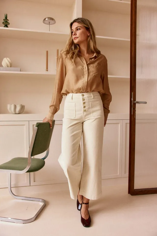 La Petite Etoile Atlanta Wijde broek ecru fluweel