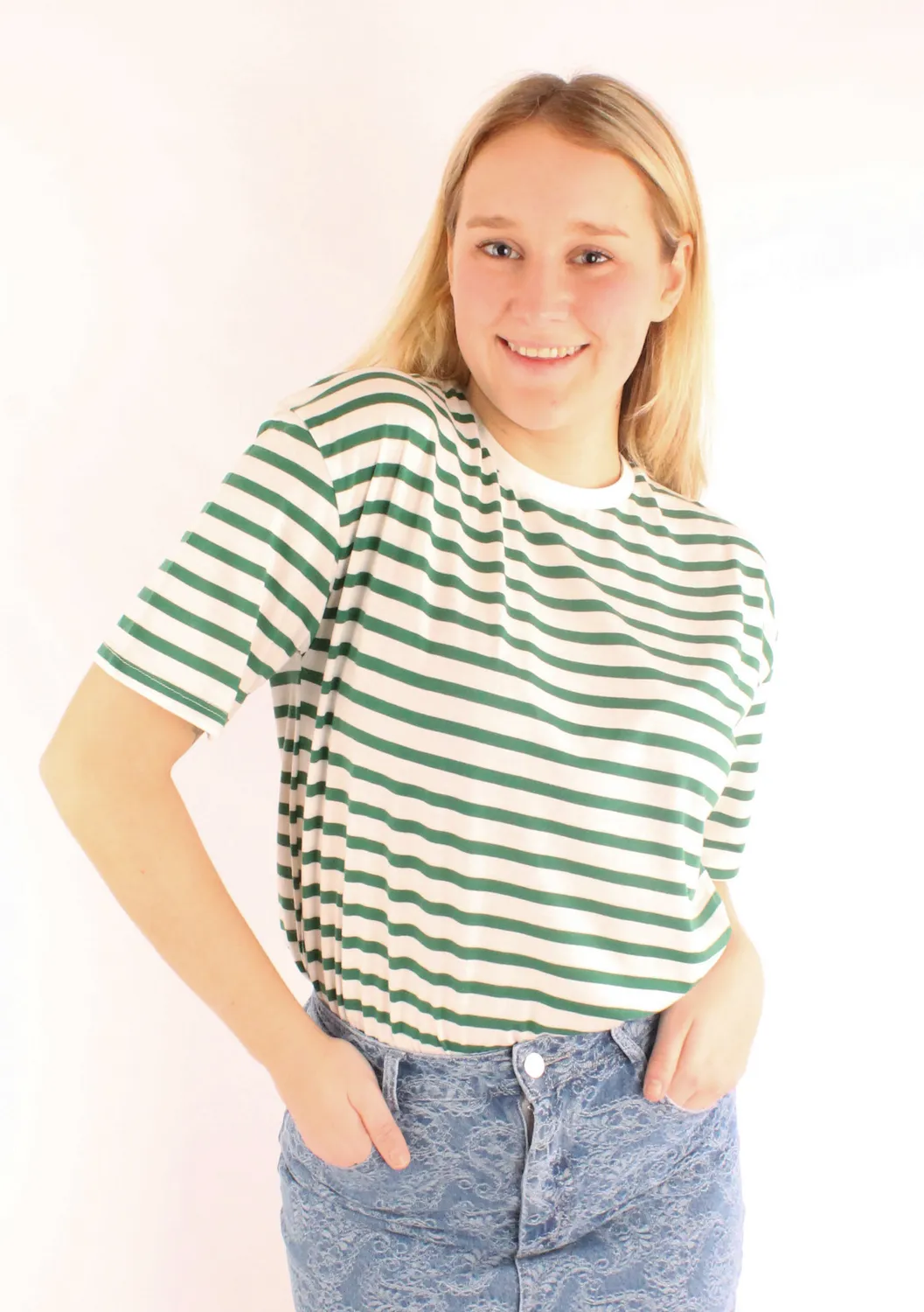 LOVEDRUNKY T-shirt Gestreept groen katoen oversized