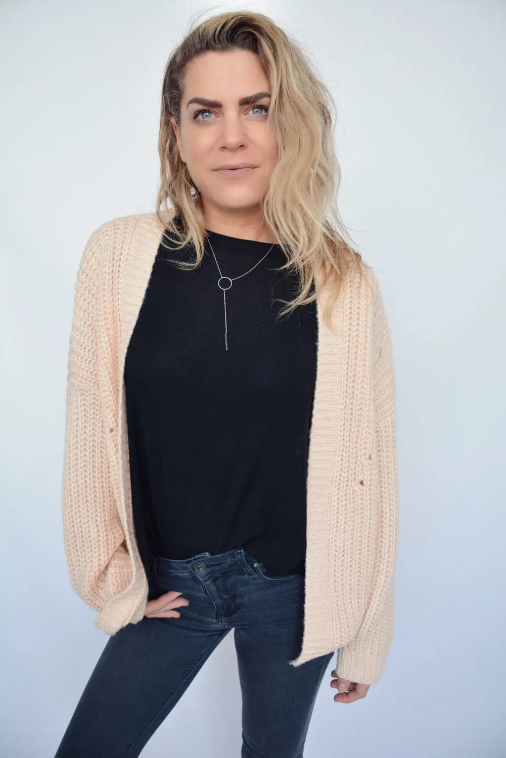 LOVEDRUNKY Knit Cardigan vest zalm one size dik gebreid