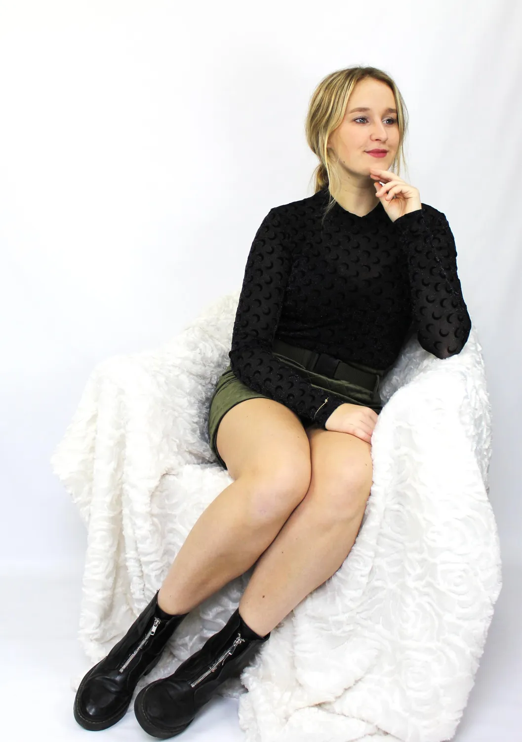 LOVEDRUNKY Patroon Rok kaki glanzend met riem