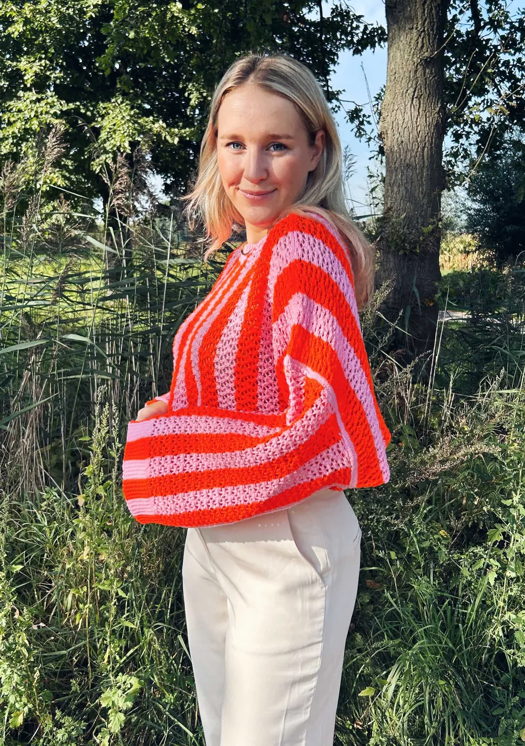 LOVEDRUNKY Knitted Gestreept trui Roze-Rood one size
