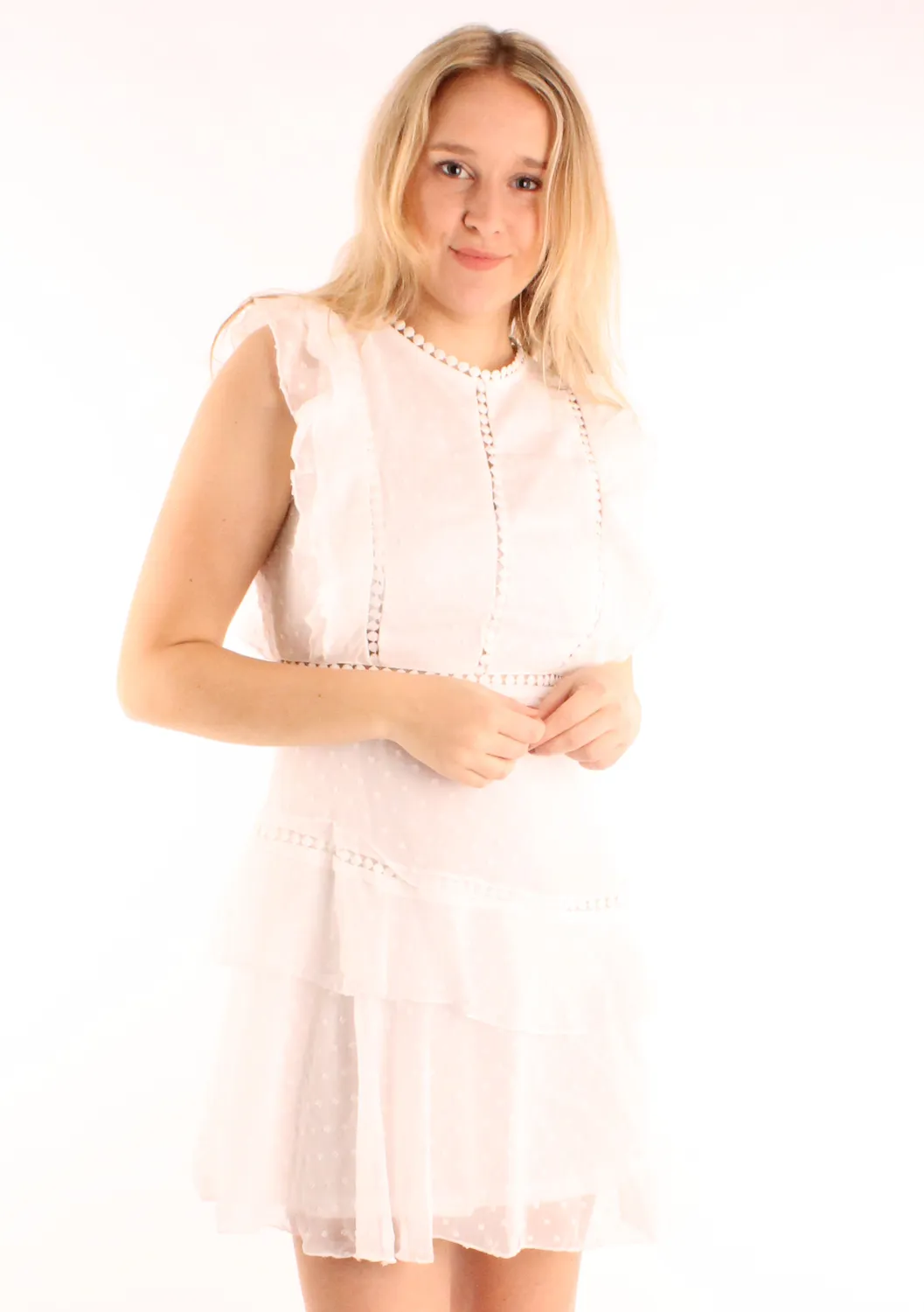 LOVEDRUNKY Zomerjurk Wit mesh jurk met ruches