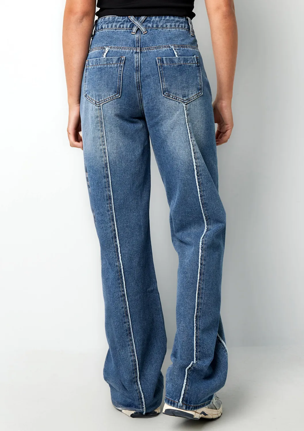 LOVEDRUNKY Wide Leg Raw jeans blauw high waist