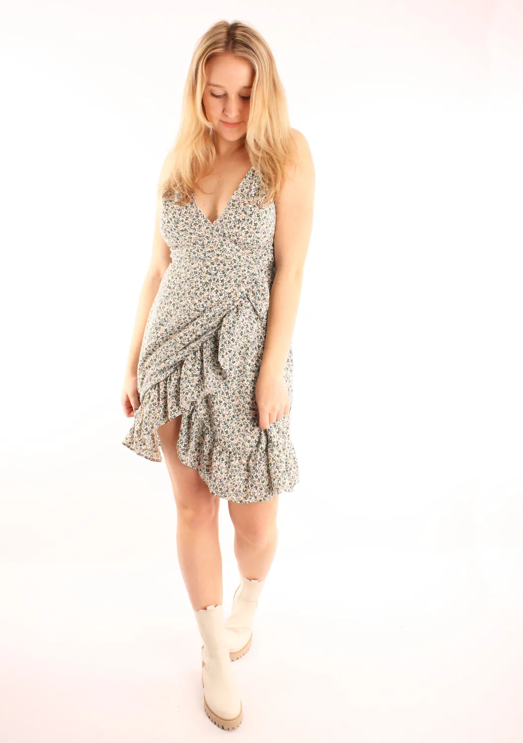 Lovedrunky Bloemen Wikkeljurk Groen Ruffle Bloemenprint