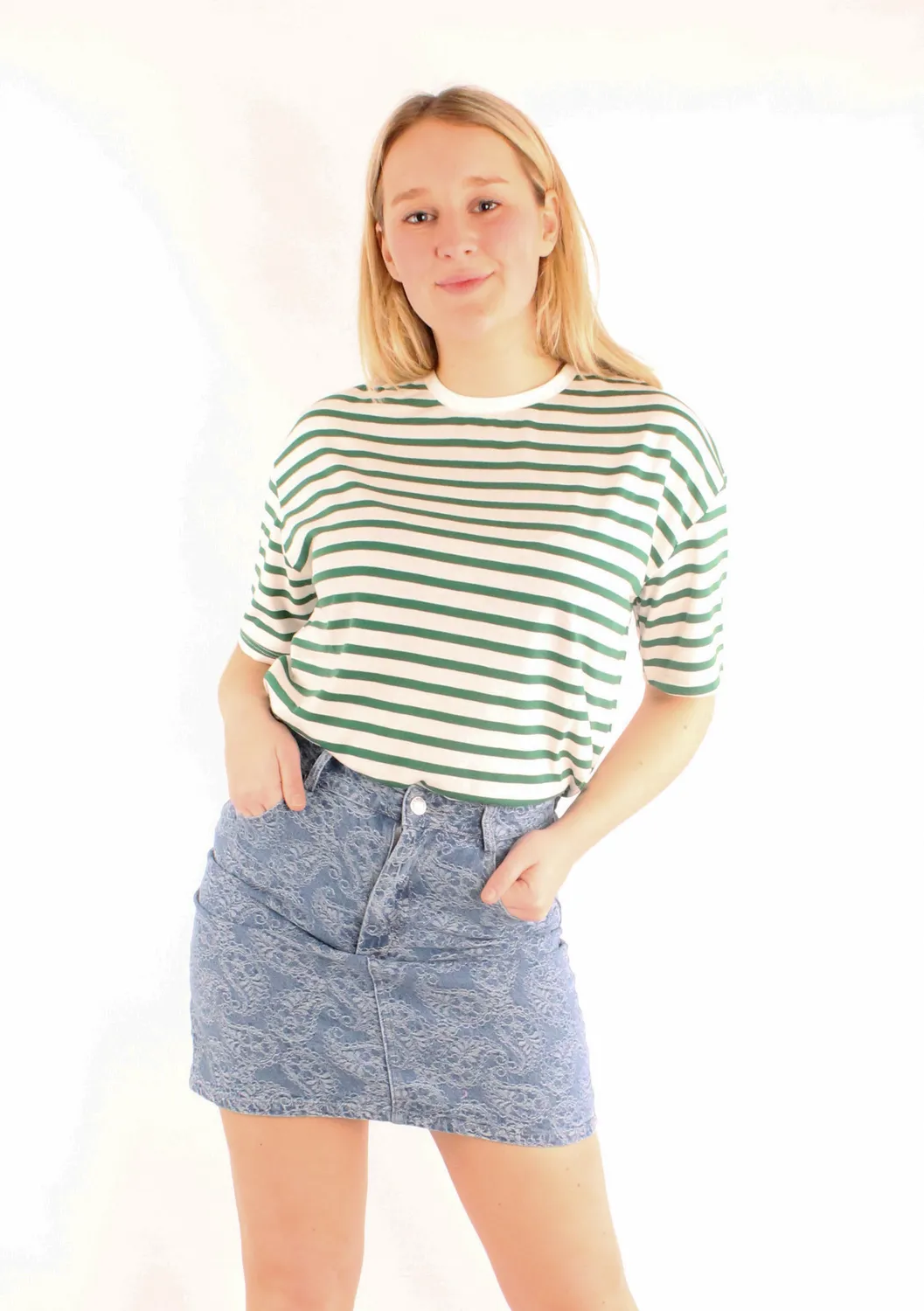 LOVEDRUNKY T-shirt Gestreept groen katoen oversized