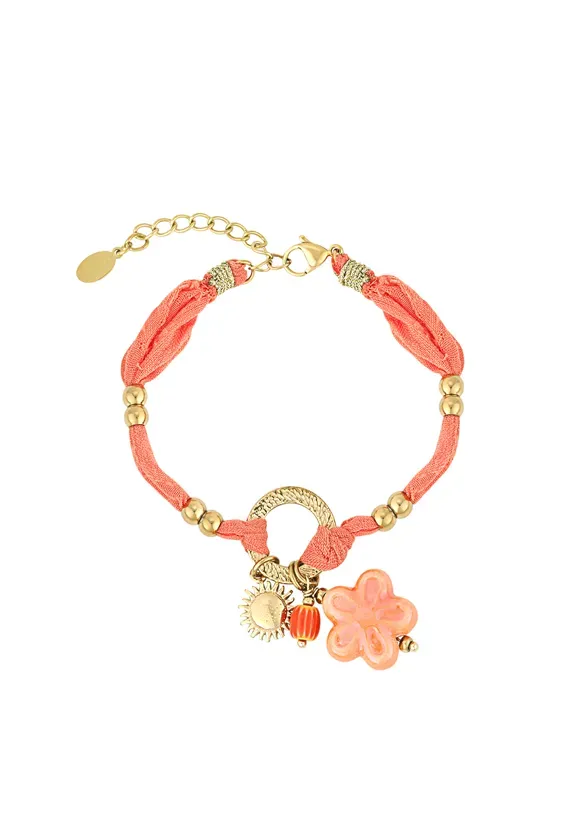 LOVEDRUNKY Floral armband oranje goud verstelbaar