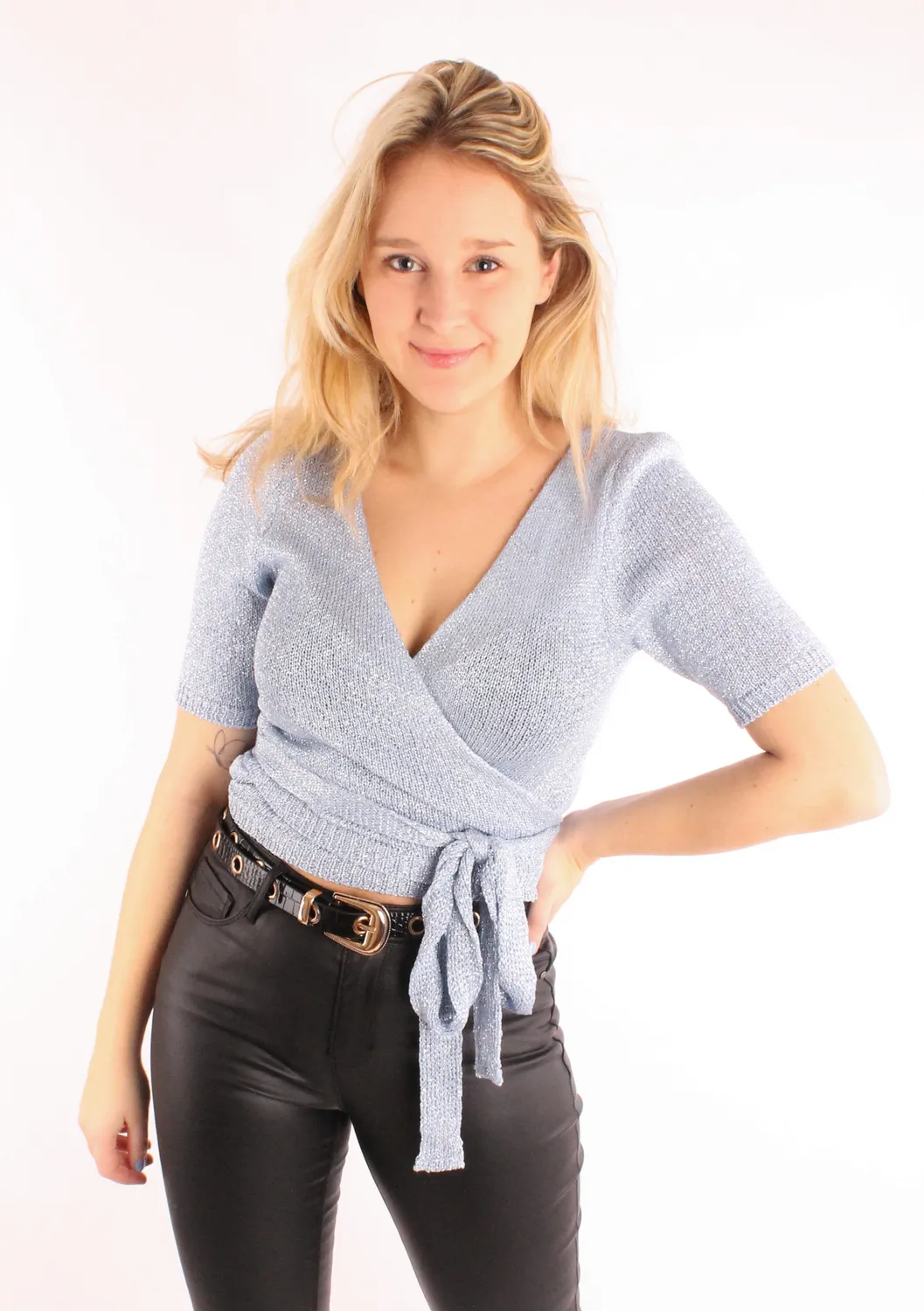LOVEDRUNKY Shiny Wikkeltop Shiny top blauw metallic