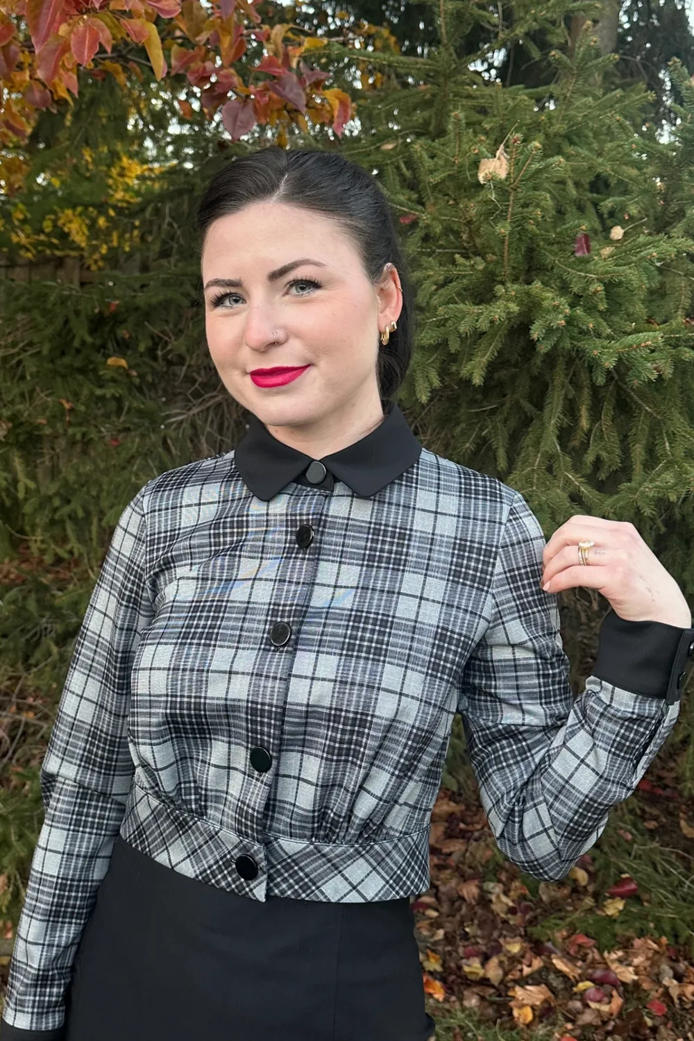 Tatyana Billie Jacket jasje charcoal plaid geruit cropped