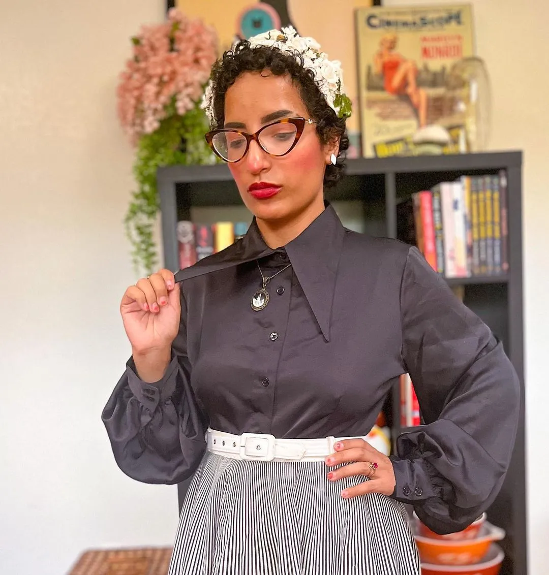 Tatyana Willow 1940's Blouse blouse zwart bishop mouw