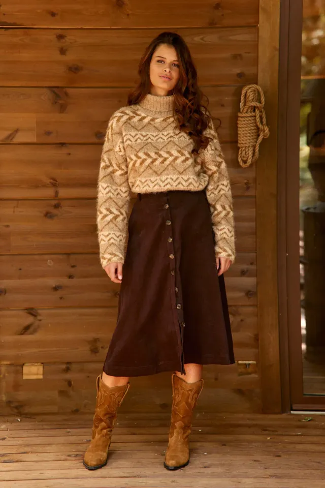 La Petite Etoile Jael midi rok bruin ribfluweel