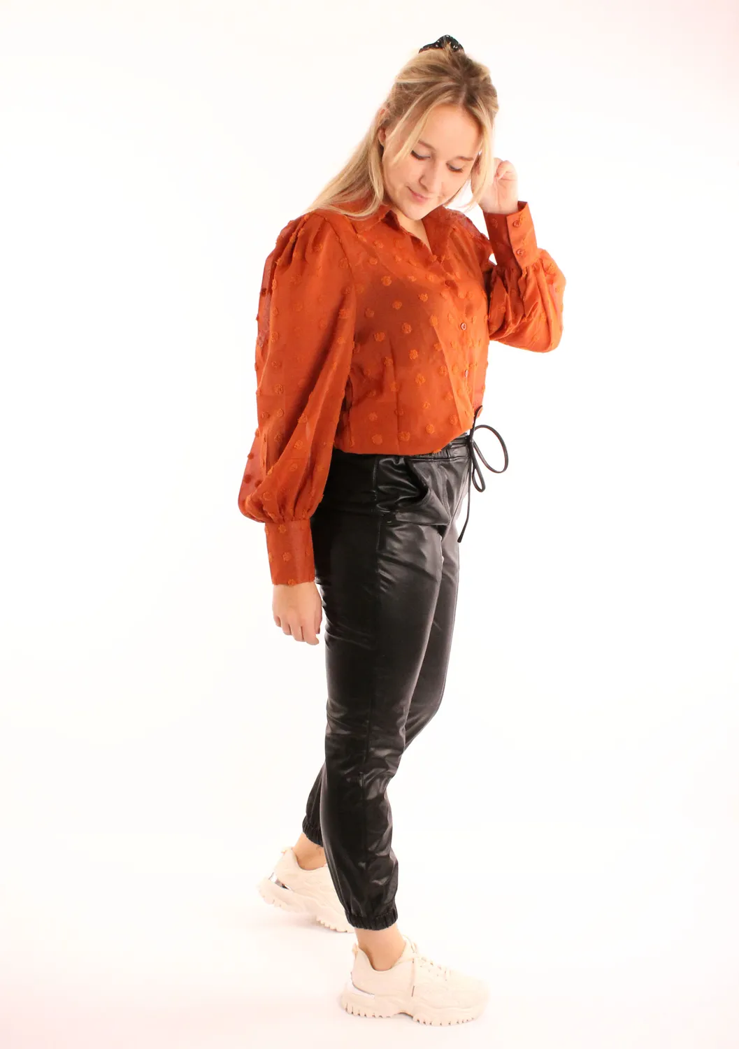LOVEDRUNKY Leather broek zwart baggy jogger