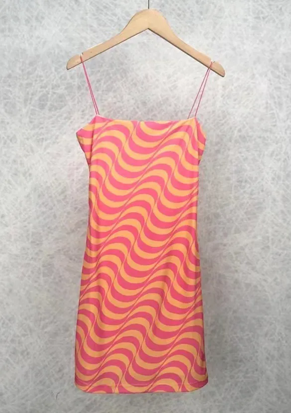 LOVEDRUNKY Retro Jurk Oranje Roze Elastisch Mini
