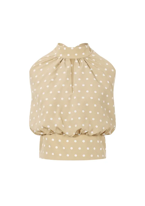 LOVEDRUNKY Haltertop Polkadot top beige stippen luchtig