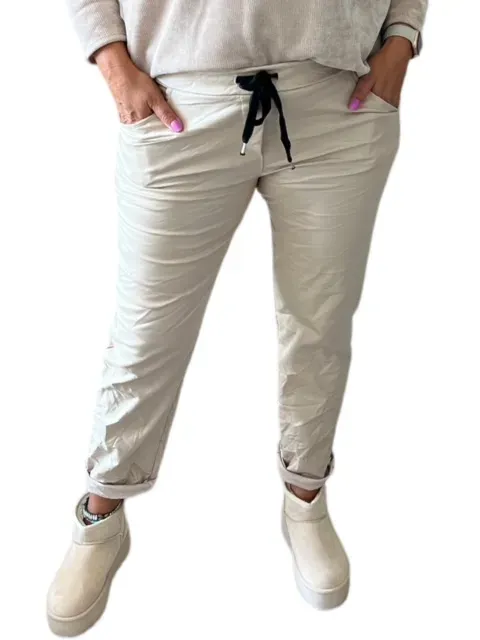 Fashion Trends wax broek flessengroen linnen