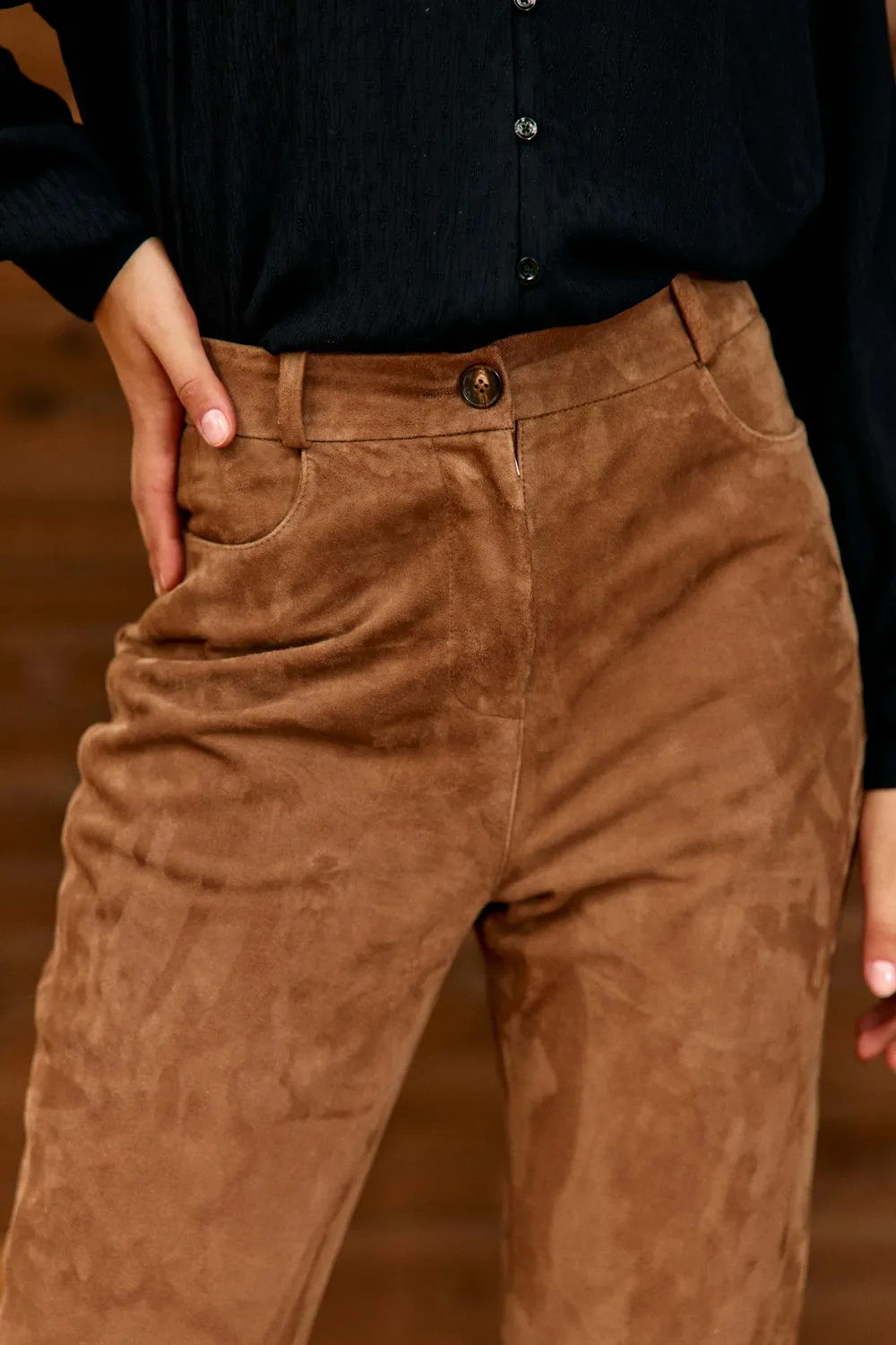 La Petite Etoile Farey broek camel leer flare