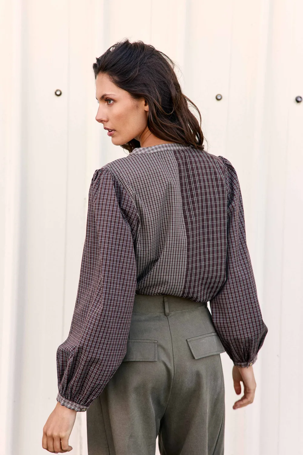 La Petite Etoile Bexia blouse ruitjes bruin patchwork