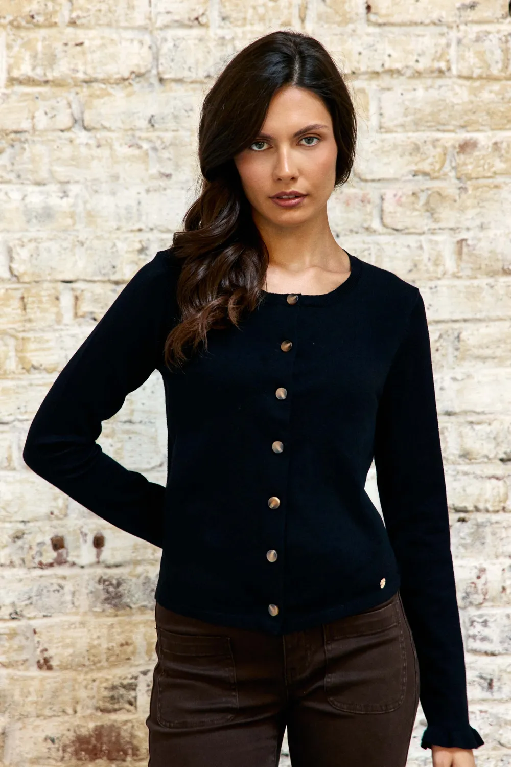 La Petite Etoile Monet vest zwart gebreid met volant