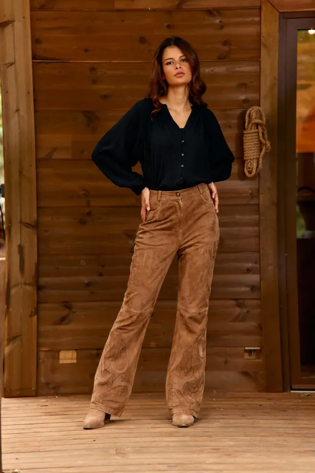 La Petite Etoile Farey broek camel leer flare