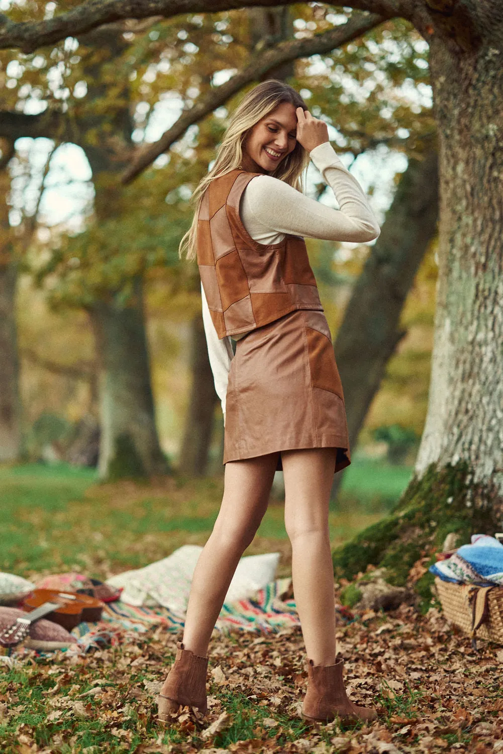 La Petite Etoile Flavy korte leren rok camel