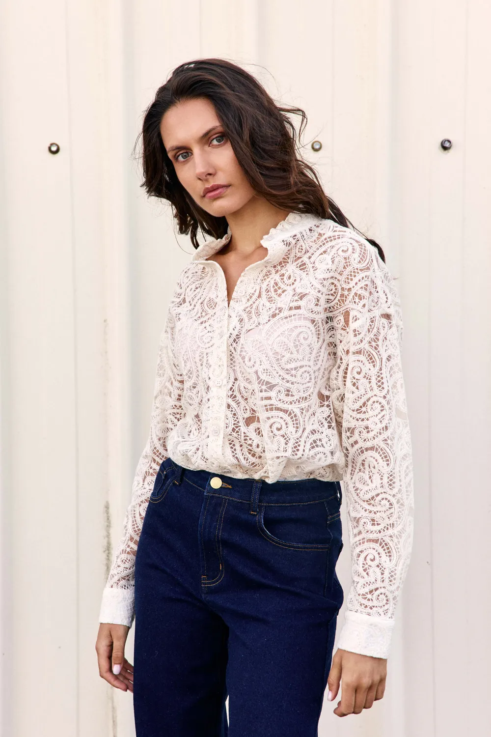La Petite Etoile Clozya blouse ecru kant met volants
