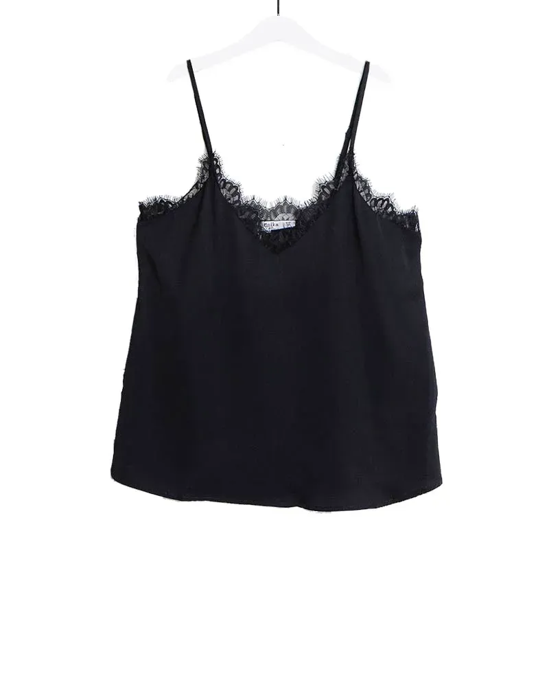 LOVEDRUNKY Singlet Kant top zwart verstelbare bandjes