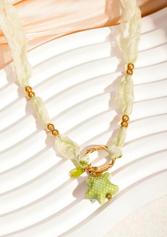 LOVEDRUNKY Starry ketting groen goud 40 cm lint