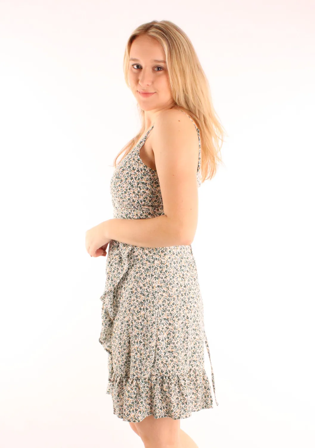 Lovedrunky Bloemen Wikkeljurk Groen Ruffle Bloemenprint