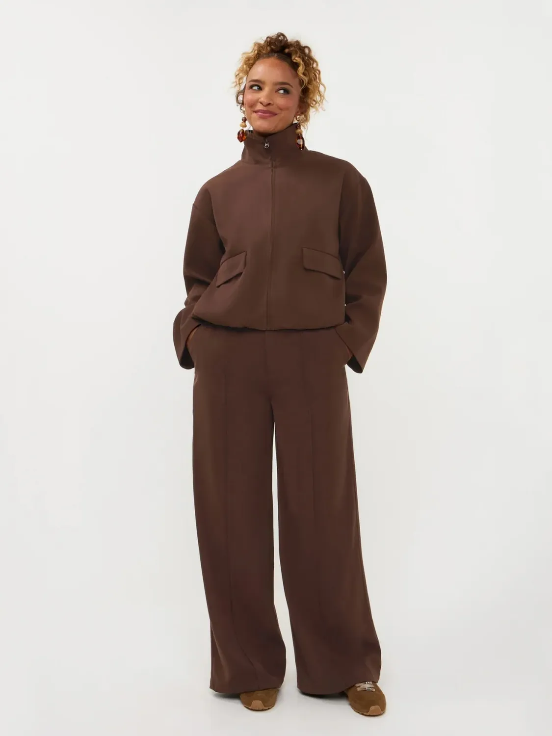 Amiek Pants Geneve pantalon donkerbruin wide leg