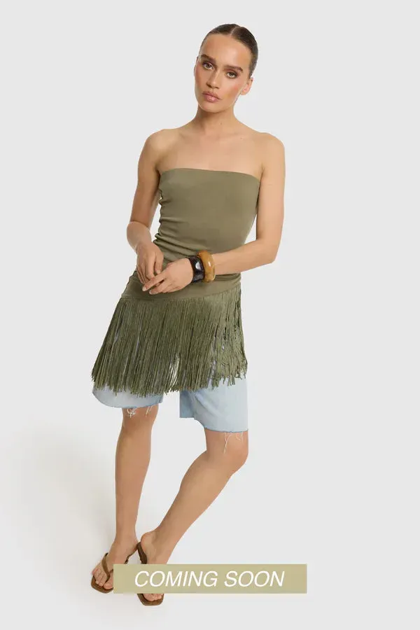 Amiek Top Fie strapless top army groen elastisch