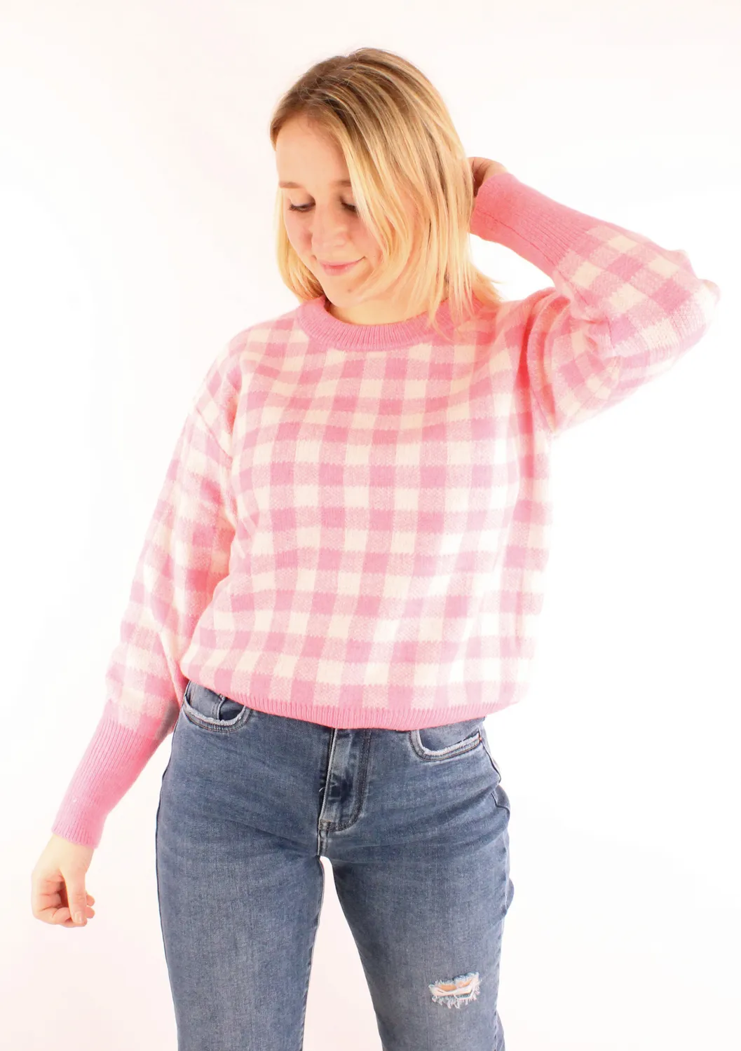 LOVEDRUNKY Geruit trui roze ruitpatroon