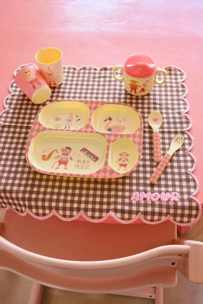 Rice Kinderbestek Music roze lepel en vork melamine