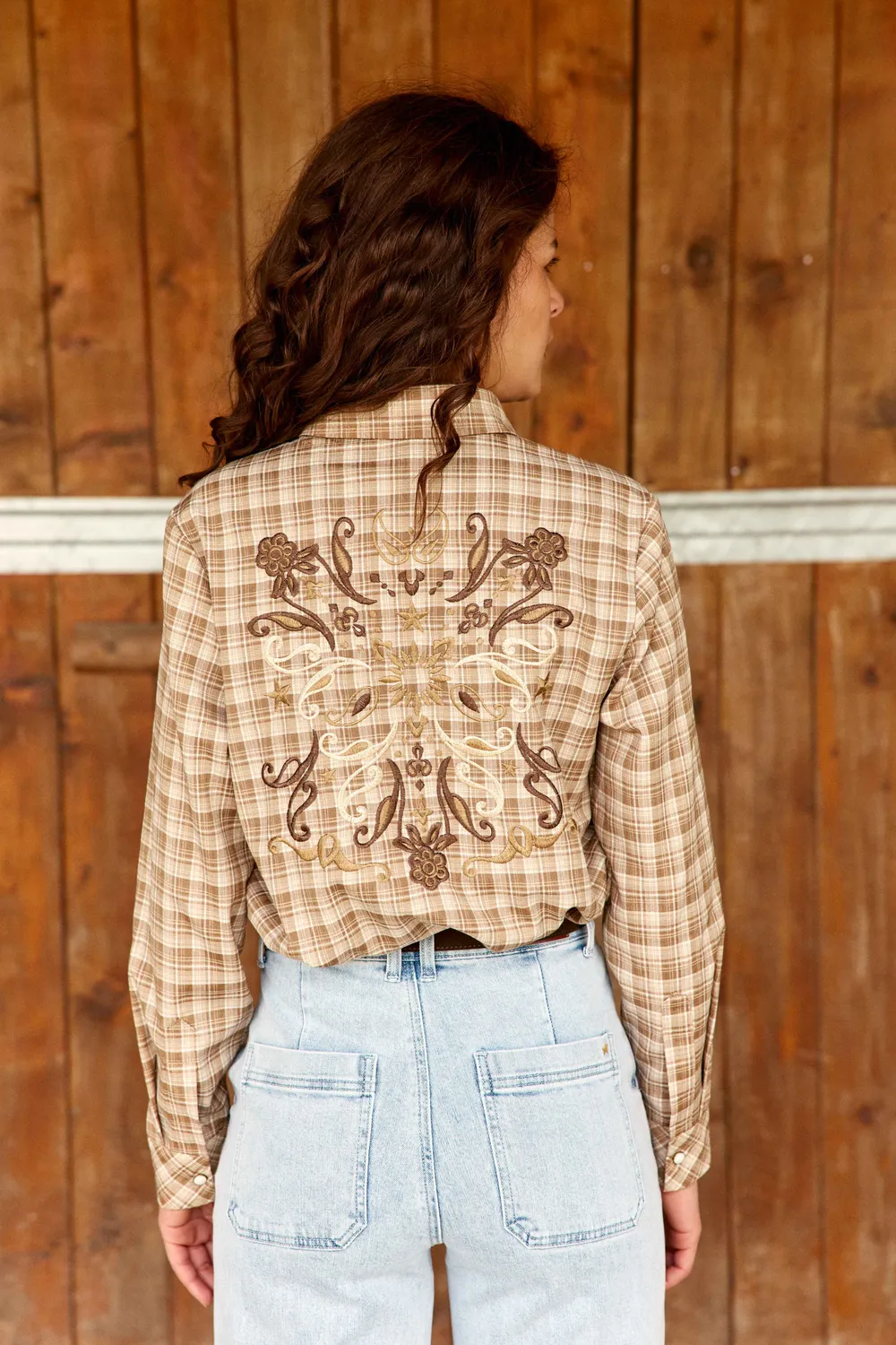La Petite Etoile Claudia blouse ecru-beige ruit borduursel