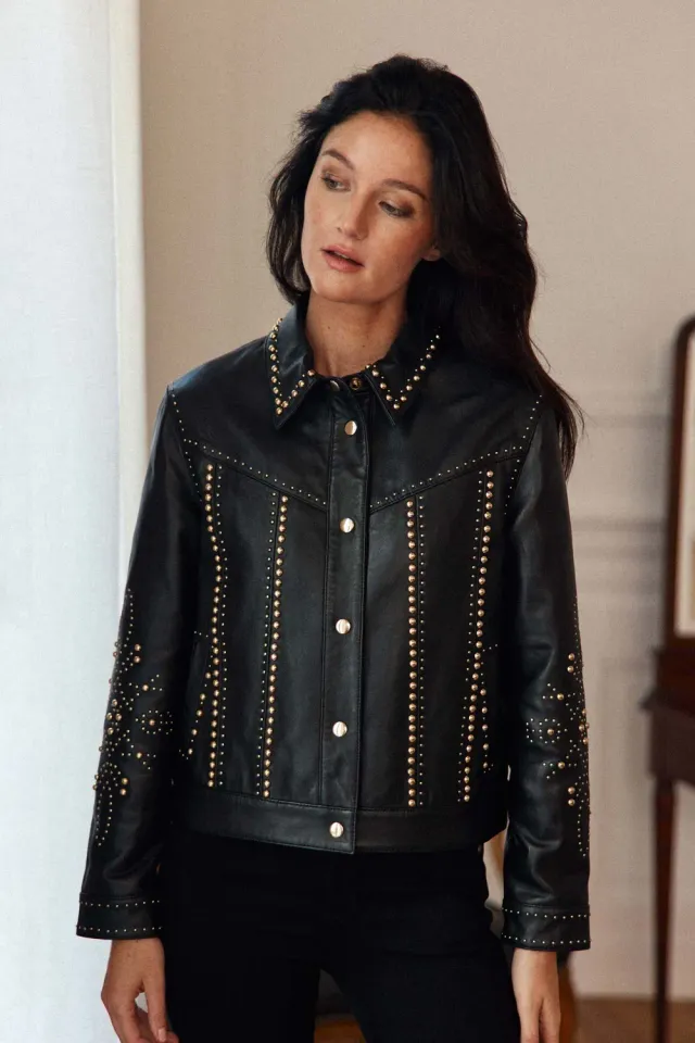 La Petite Etoile Firna jas zwart leer studs